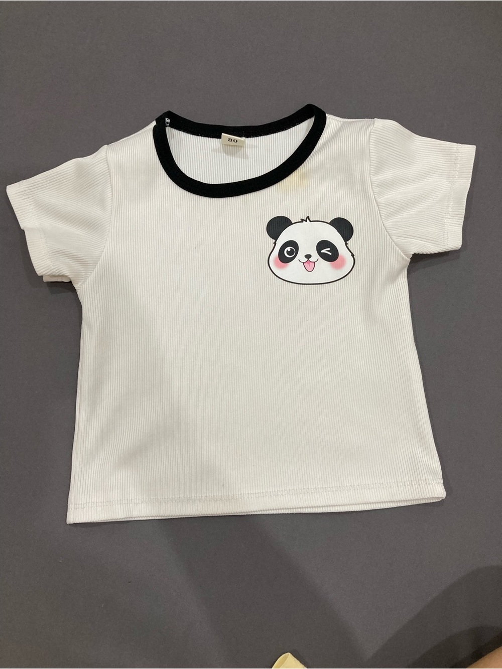 Kids White Tee with Black Trim and Panda Graphic